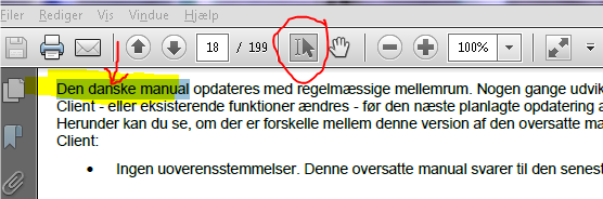 Eksempel på et dokument, der er åbnet i Adobe Reader, som er med tekstgenkendelse.