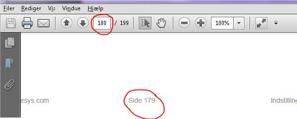 Eksempel på en PDF-fil, hvor bilagsnummeringen ikke passer med selve sidetallet.