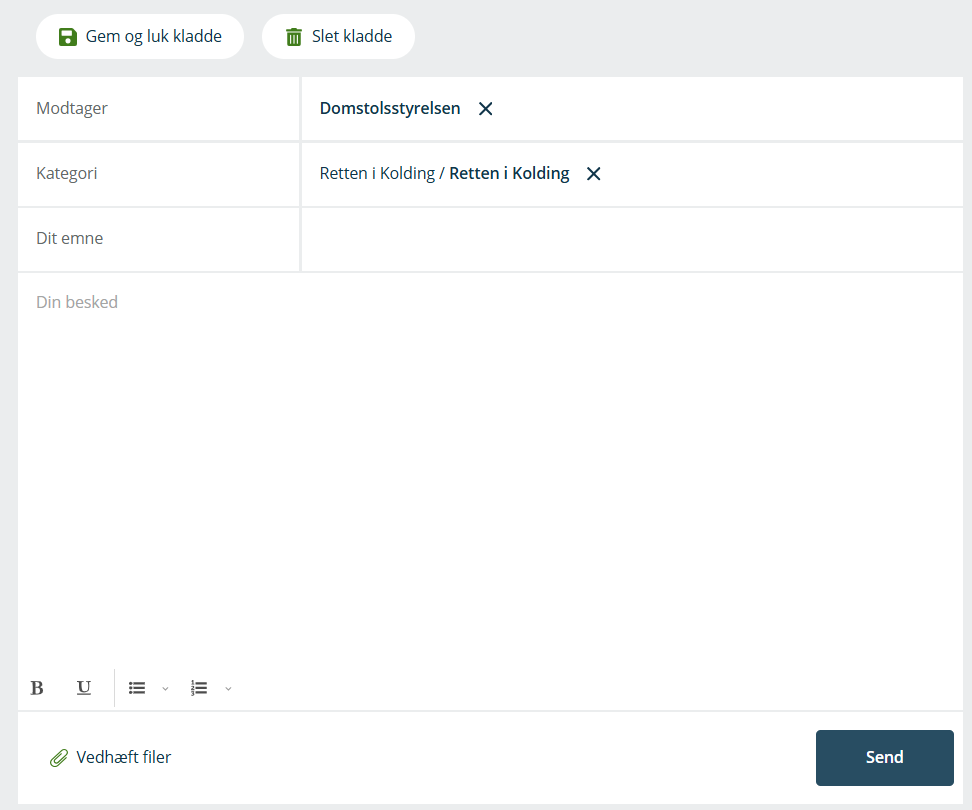 Send Digital Post til Retten i Kolding